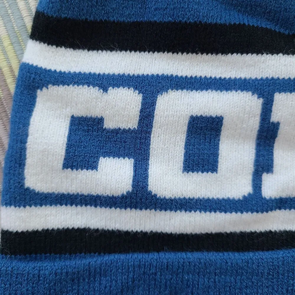 Indianapolis Colts NFL Lucas Oil Beanie Knit Cap With Pom Horseshoe Blue & White
